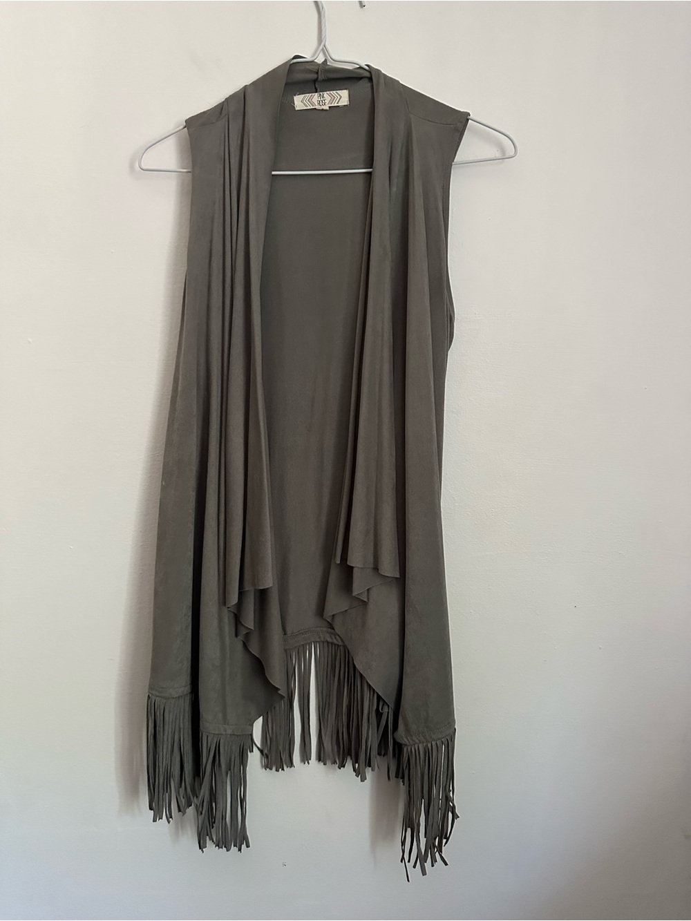 Y2K Gray Faux Suede Boho Cardigan Fringe Vest